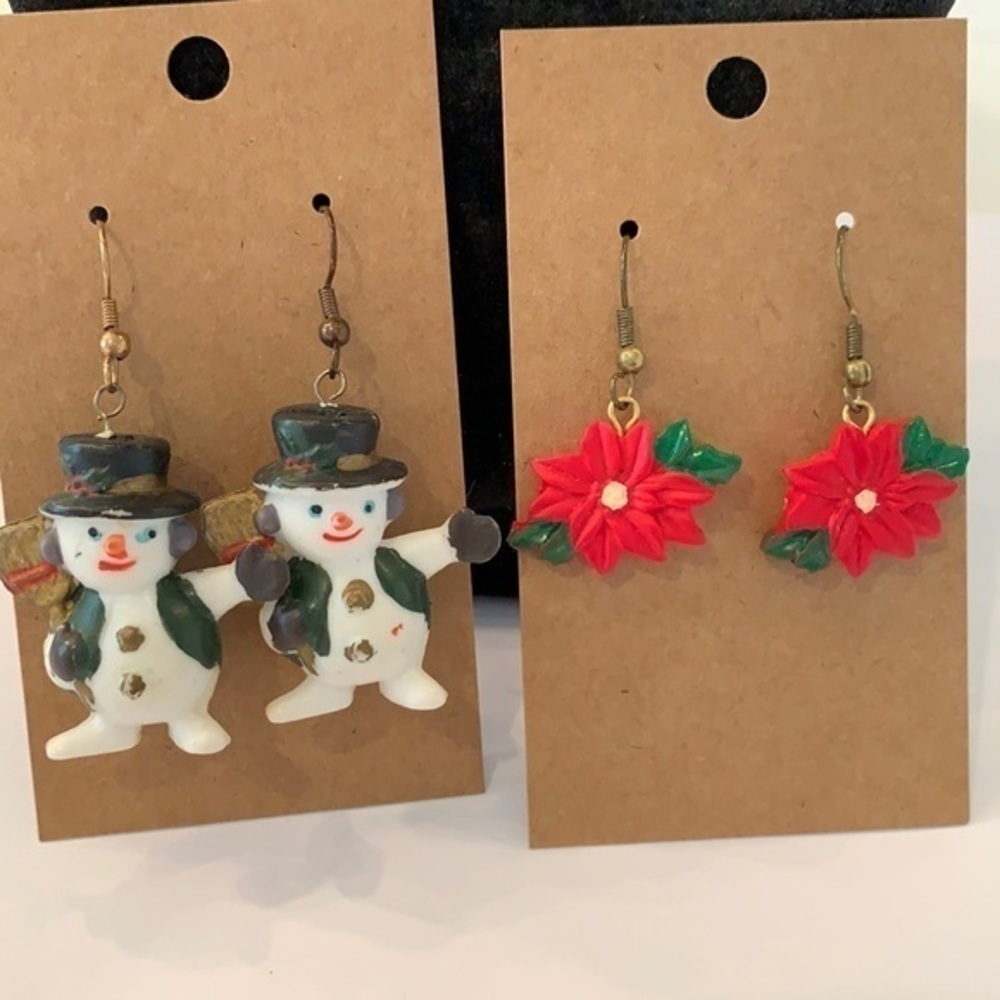 💐5/25 Snowman poinsettia Christmas holiday earrings